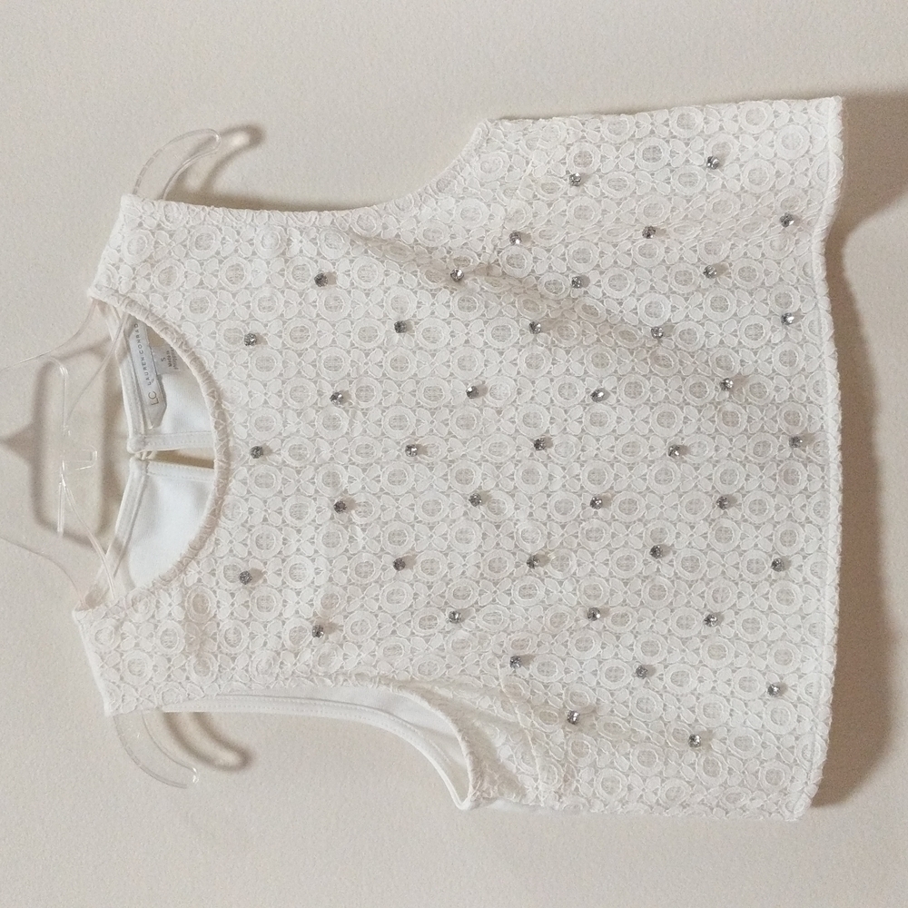 LC Lauren Conrad Women's White Crop Top w/Rhinestones and Lace Size Small